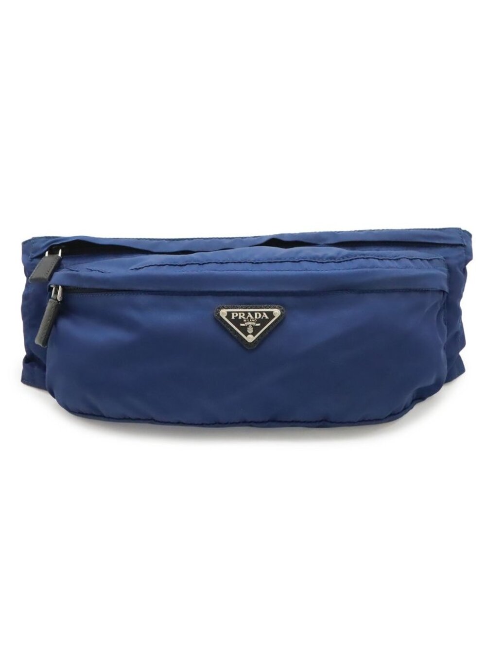 Prada Triangle Logo Belt Bag Waist Pouch Hip Nylon Blue Black Silver - Picture 1 of 8
